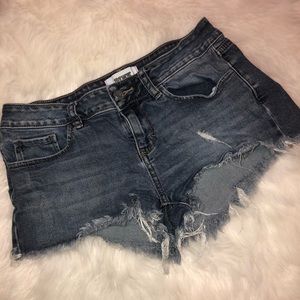 PINK dark wash denim distressed shorts